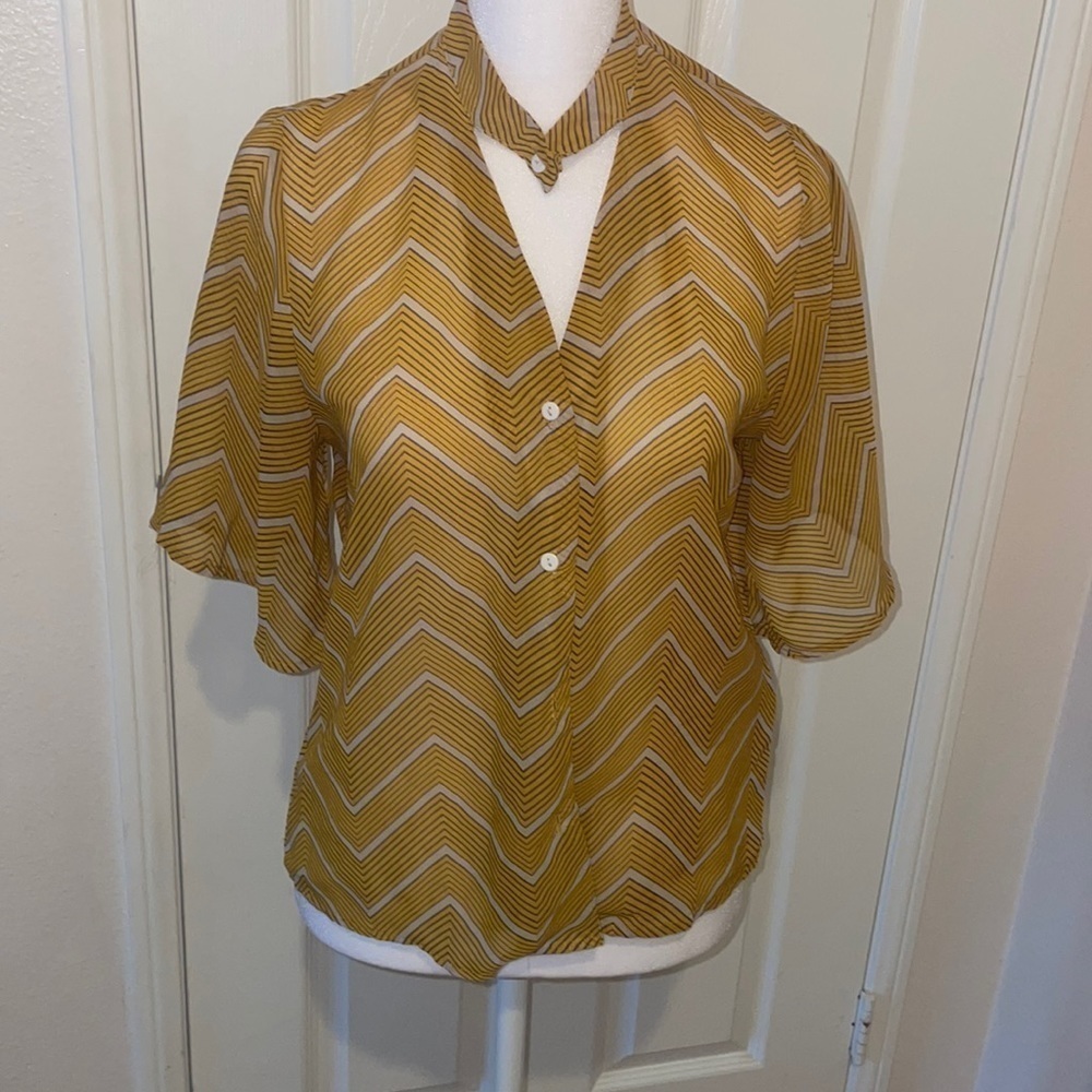 WOMENS Boohoo see through shirt vintage SHEER COVER UP size 2 MUSTARD YELLOW‌‌‌‌ - Picture 3 of 9